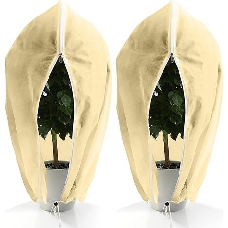 Voile Hivernage Plante, Housse d'hivernage Plantes Exterieur 80g/㎡ avec Fermeture éclair et Cordon de Serrage Bâche Housses Protection Palmiers Olivier (Blanc cassé, 80x120) (1/5)