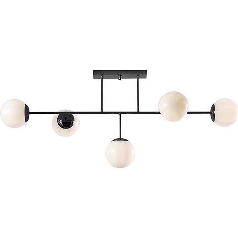 Hoko Plafoniera a 5 Luci con Diffusori in Vetro Bianco Latte e Struttura in Metallo Nero Opaco - Attacco E14 IP20 - Rossini Group (1/3)