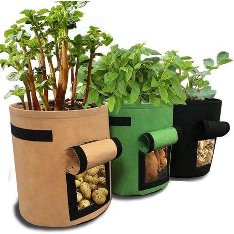 Kulturtaschen (3er-Set), 7-Gallonen-Atmungsaktive und wasserdichte Stofftöpfe, Gartenbehälter für Gemüse.