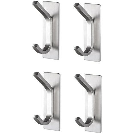 Pair - Lot de 4 supports de salle de bain, autocollants, acier inoxydable, argent (1/5)