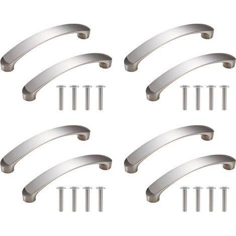 Poignées de porte d'armoire de cuisine en aluminium (96 mm), 8 pièces, poignées de tiroir argentées pour meubles de salon avec vis (1/5)