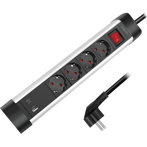 Regleta de enchufes premium de 4 tomas con puerto USB-C/A: carga rápida, construcción robusta, diseño elegante. (1/5)