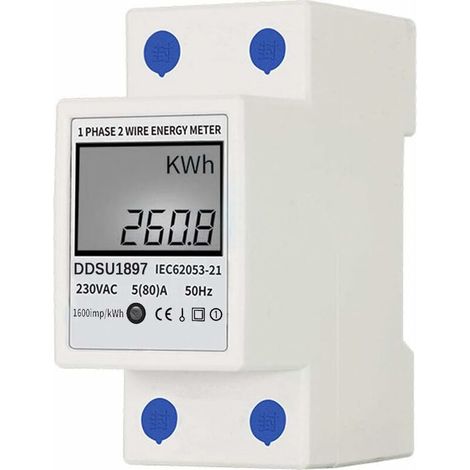 Compteur d'électricité monophasé, compteur d'électricité numérique 80 A 220 V, compteur d'électricité monophasé sur rail DIN, compteur d'électricité monophasé multifonction à deux fils-AquaForge (1/5)