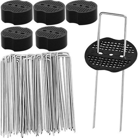 Lot de 50 anneaux en plastique en forme de U pour piquets de sol - piquets pour couvre-sol - anneaux de fixation pour géotextile - anneaux de fixation pour pelouse - argent - 15 × 4 cm - acier inoxyda (1/5)