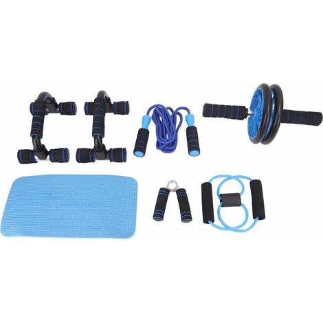 Kit d'exercices abdominaux avec roue, tapis de genoux, corde à sauter, barres de pompes et renforceurs de poignée - Équipement fitness complet (1/5)