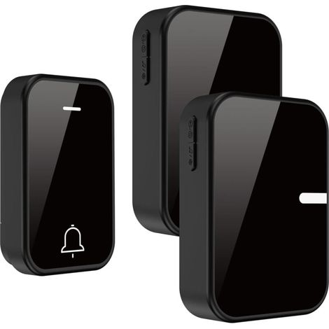 Vtizikl Sonnette sans fil, sonnette sans fil étanche pour la maison, kit de sonnette de porte sans pile, 38 sonneries, 4 volumes réglables (1 bouton et 2 récepteur, noir)