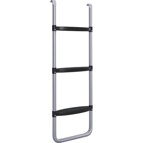 SCALETTA PER TRAMPOLINO ELASTICO REGOLABILE A 3 O 2 SCALINI IN ACCIAIO. 97X32CM. ARGENTO (1/5)