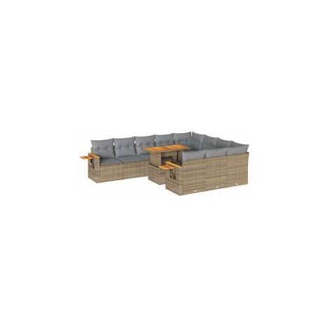 Salon de jardin avec coussins 10pcs beige résine tressée acacia (1/5)