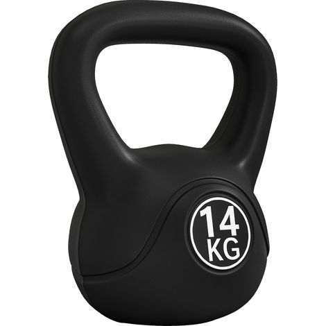Kettlebell noir 14 kg en sable avec large poignée antidérapante 26x18x32 cm, équipement fitness design sobre pour entraînement pratique et intense (1/5)