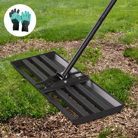 Wolketon Rastrello livellatore per prato 75 x 25 cm – Racla per erba in acciaio nero, manico estensibile 2 m, raschiatore da giardino multifunzione