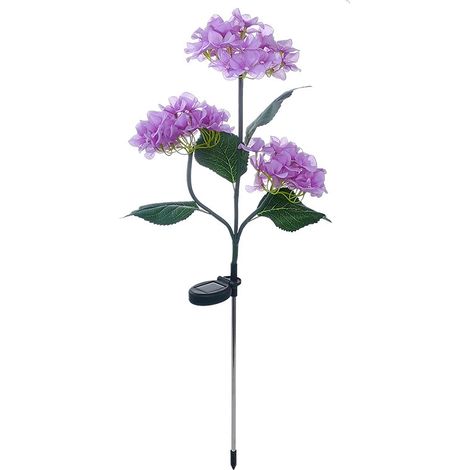 Lámpara solar LED transfronteriza, hortensia artificial, lámpara de pie impermeable para jardín, patio o balcón (3 hortensias moradas, alimentada por energía solar) (1/5)