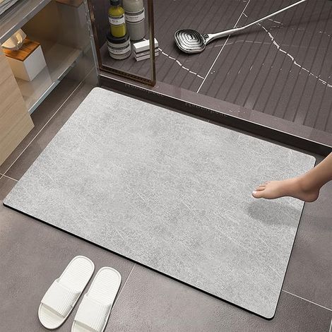 Aoki Ash-60 x 90 cm Tapis de bain Diatomite doux antidérapant en caoutchouc souple absorbant à séchage rapide pour salle de bain ou cuisine (1/5)