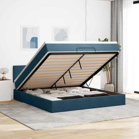 VidaXL Cadre de lit ottoman avec matelas bleu foncé 160x200 cm velours (1/5)
