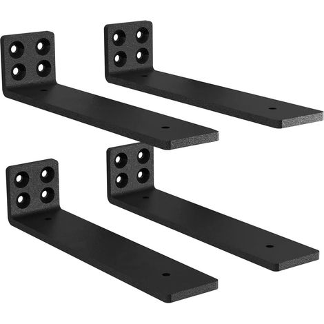 Lot de 4 Equerre Etagere Murale, equerre Industrielle, Equerre Charge Lourde, 5 mm D'epaisseur, Support Invisible etagere Murale avec Vis (Noire 25 cm) (1/5)