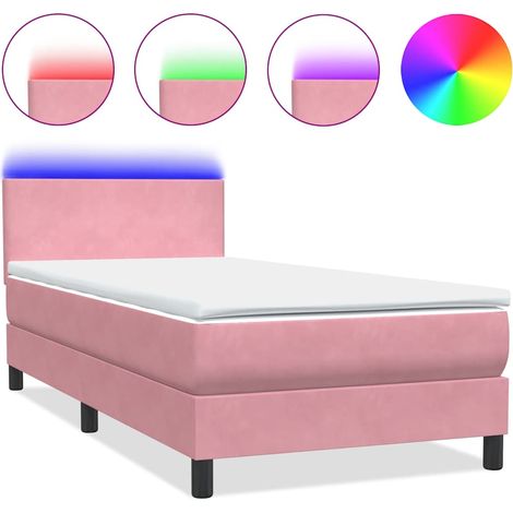 Maison Exclusive - Sommier à lattes de lit avec matelas et LED rose 90x210 cm velours (1/5)
