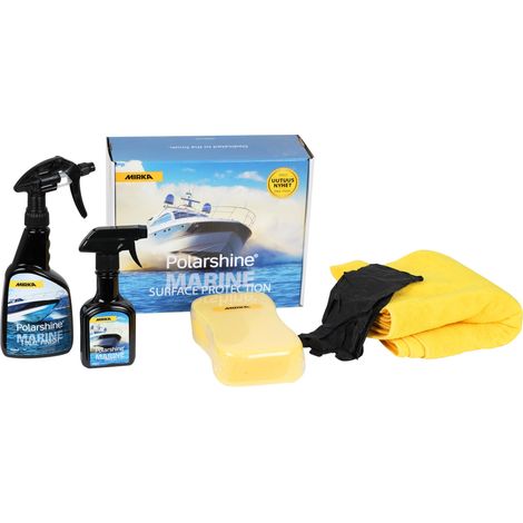 Mirka Polarshine Marine Oberflächenschutz-Set / Polarshine Final Finish Reinigungsmittel 500 ml, Polarshine Marine Shield Keramikbeschichtung 250 ml, Schwamm, Mikrofasertücher & Schutzhandschuhe (1/3)