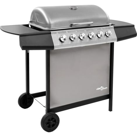 Gas BBQ Grill with 6 Burners Black and Silver (FR/BE/IT/UK/NL only) vidaXL
