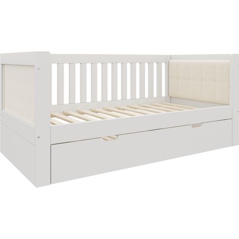 Cama nido 90x190 cm con cama inferior 90x190, madera blanca, HOMVRA (1/5)