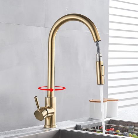 Removable Kitchen Tap 2 Functions 360 Degree Rotatable Mixer Tap Gold (1/5)