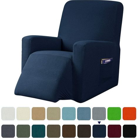 Housse fauteuil relaxant 1 pièce, tissu extensible texturé à carreaux avec poches latérales, protège-siege élastique antidérapant, housse ajustable pour chaise longue (1/3)