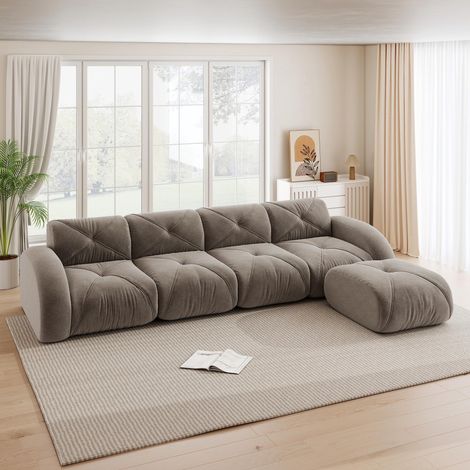 Fauteuil en L, canapé modulable, canapé d'angle quatre places, idéal pour le salon, base antidérapante, aucun assemblage requis, canapé modulable avec repose-pieds, marron. (1/5)