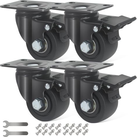 Roulette Charge Lourde 65MM avec Frein, Roulettes pour Meubles Roulette Pivotantes Charge Lourde À 360 Degrés, pour Tous Les Sols, 4 Nylon Double Roulement Roulettes Jusqu'à 1500KG-65MM (1/5)