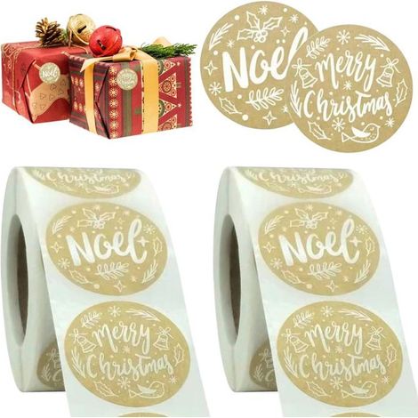 1000 pièces autocollants Noël, ronds en papier kraft, étiquettes scellables pour emballages cadeaux (1/5)