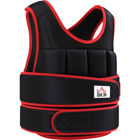 Gilet lesté de 20 kg avec sangles doubles réglables pour musculation, Oxford métal, noir et rouge, 60 x 50 cm (1/5)