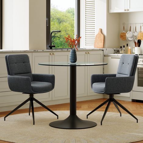 Ensemble table verre trempé – 2 chaises pivotantes gris foncé – Métal noir – Élégant/luxueux – Salle à manger (1/5)
