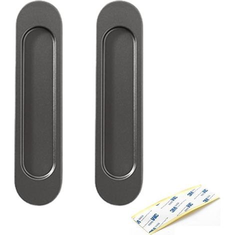 Set of 2 self-adhesive oval sliding door handles for cabinets, windows and sliding doors (grey) (1/5)