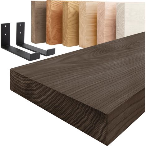 LAMO Manufaktur étagère murale en bois massif, bord régulier, étagère de rangement Industrial, noire / noire 50cm, LWG-01-A-005-50JS