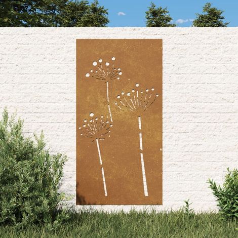 Le Poisson Qui Jardine – Plaque murale décorative en acier corten – Motif fleurs découpé au laser – Dimensions 105 x 55 cm – Résistante aux intempéries