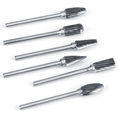 Jeu de 10 fraises rotatives en acier au carbure de tungstène, queue de 3 mm, diamètre de coupe de 6 mm, coupe simple. (1/5)
