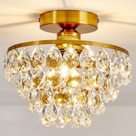 Plafonnier cristal noir mini semi-encastré – luminaire E27 élégant pour couloir, chambre, salle de bain et dressing (ampoule non incluse)