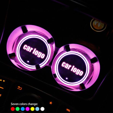 Lot de 2 Tapis Lumineux LED pour Porte-Gobelets Voiture, Couleurs Changeantes 7 teintes, Recharge USB, Sous-Verres pour Bouteilles, Éclairage Auto (1/5)