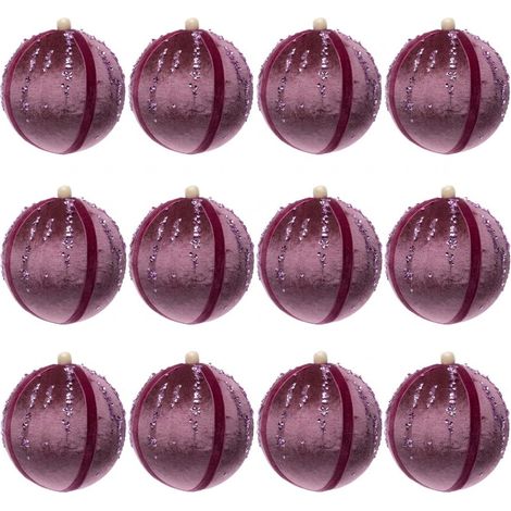 Set 12 Palline di Natale in Velluto Rosa Scuro 8 cm con Pietre Strass Sfere Natalizie Eleganti per Albero ghirlande Allestimenti vetrine (1/5)