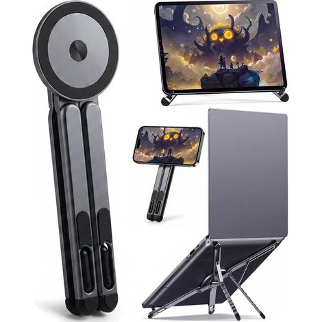 Faltbarer Ständer für Mobiltelefone und Laptops, kompatibel mit iPhone 17, 16, 15, 14, 13 Pro Max, Galaxy S26, S25, S24, S23 Ultra bis zu 17,3 Zoll, grau (1/5)