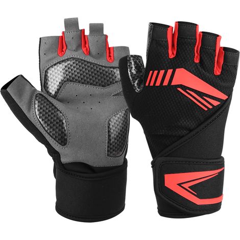 BOODUN Gants de Fitness Demi-Doigts Antidérapants avec Soutien de Poignet pour Sport (Noir Rouge M) (1/5)