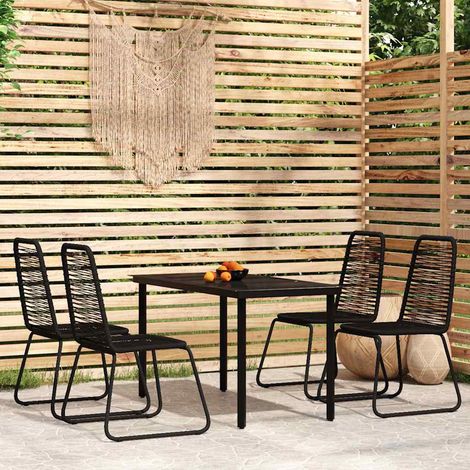 Garten-Essgruppe mit Tisch und 4 Gartenstühlen PE-Rattan und gehärtetes Glas Schwarz 5-tlg. - PANGIVO (1/5)