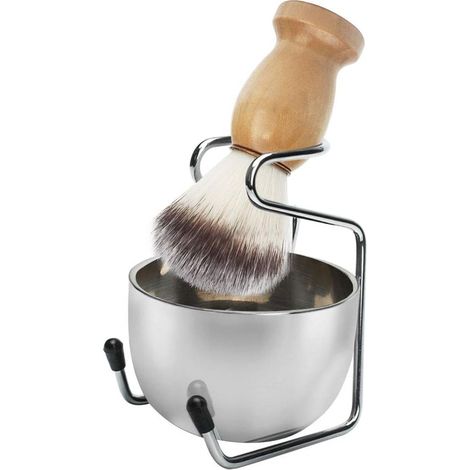1 Ensemble de rasage 3-en-1, bol à savon, blaireau synthétique, support en acier inoxydable, accessoires pour homme (1/5)