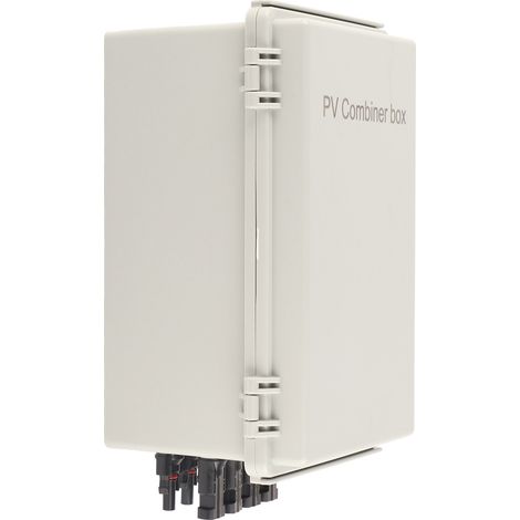 Boîte de jonction solaire PV 500V DC 4 entrées étanche IP65, fusibles 15A, disjoncteur 63A, protection panneaux photovoltaïques, coffret de raccordement extérieur. (1/5)