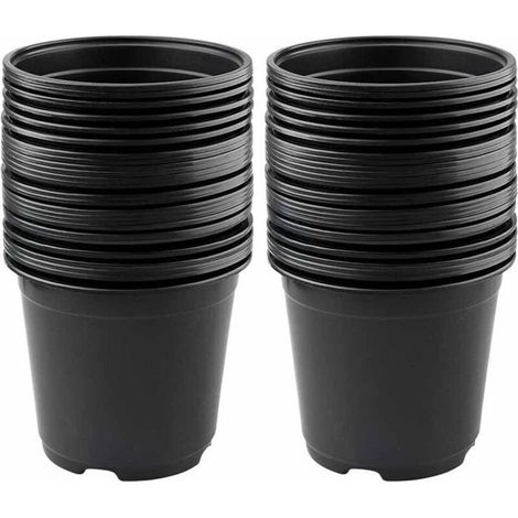 Lot de 50 pots de fleurs en plastique de 9,8 cm, pots légers pour semis, pots pour semis de pépinière, conteneurs(9,88,5cm,noir) (1/5)