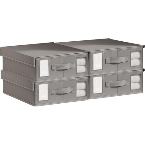 Set di 4 scatole portaoggetti pieghevoli, scatole per biancheria da letto, per copripiumini, con manici, riponibili sotto il letto o nell'armadio (38 x 32 x 12 cm) (1/5)