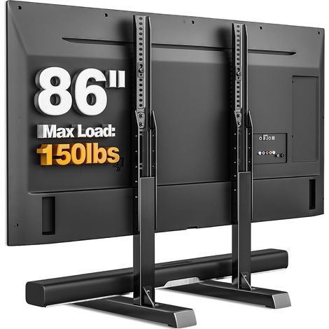 Support TV de Table avec Pieds de TV Réglables en Hauteur, Base de Support TV avec Gestion des Câbles pour Téléviseurs 37 à 86 Pouces, Pieds en Acier Supportent jusqu'à 68 KG, VESA Max 800x600mm (1/5)