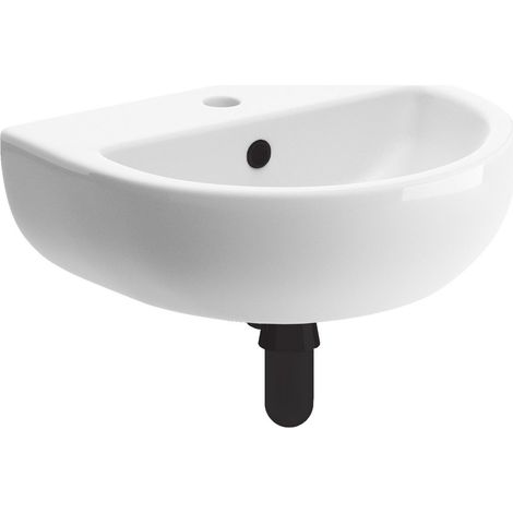 Signature Zeus Wall Hung Cloakroom Basin and Black Bottle Trap 450mm x 400mm Wide - 1 Tap Hole (1/2)