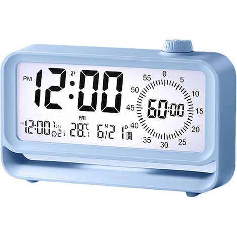 Réveil numérique pour enfants, affichage LCD avec rappel de l'heure par bouton, veilleuse, réveil de bureau rechargeable, convient à une utilisation à la maison et à l'école, bleu. (1/5)
