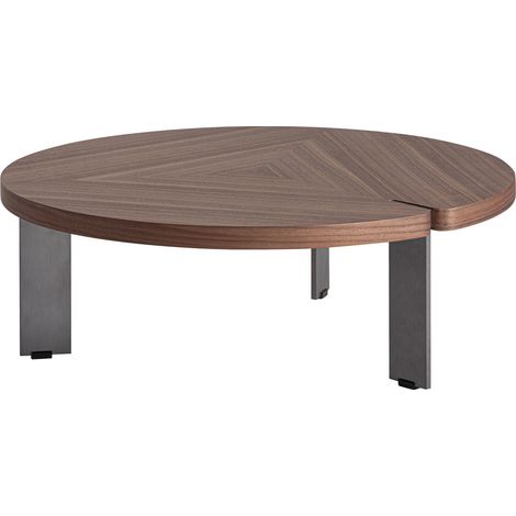 Table basse ronde en placage noyer - marron noyer et gris acier (1/5)