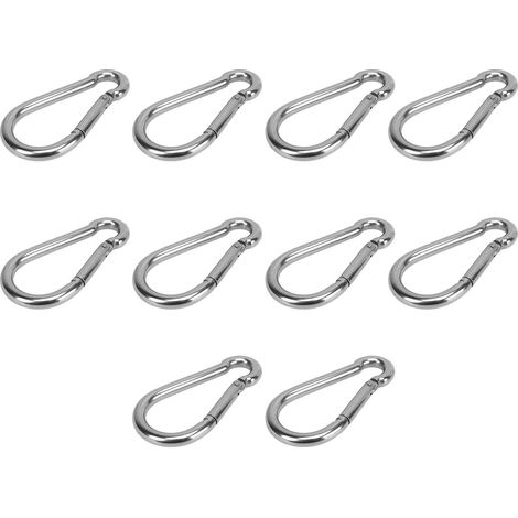 Lot de 10 mousquetons à ressort, verrous de sécurité en acier inoxydable, adaptés à la randonnée, 12 mm/0,47 pouces. (1/5)