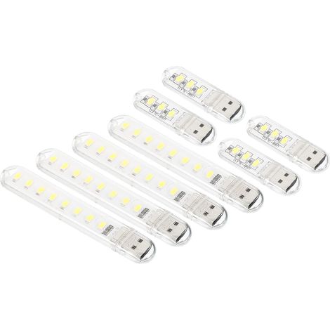 8 Stück USB-LED-Nachtlichtstäbe – Tragbare Mini-Lampen zum Einstecken für Zuhause, Camping und Lesen – Weiß (1/4)