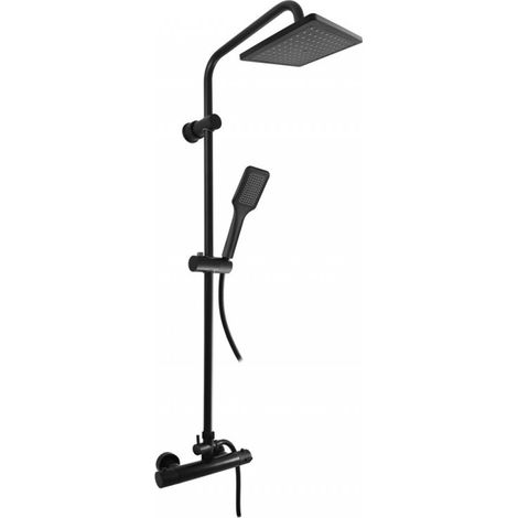 Colonne de douche thermostatique en laiton noir mat avec douchette H. 109 cm (1/5)